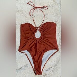 XL Rust Plunge Ruched One Piece Swimsuit - NWOT